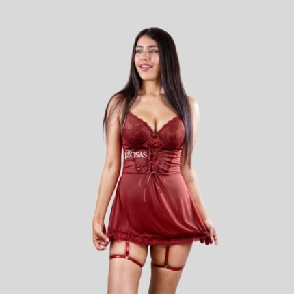 Babydoll con liguero Vino